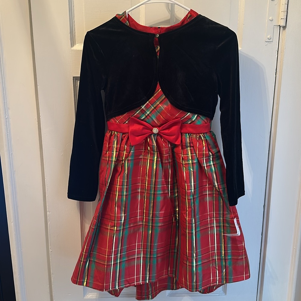 Plaid Dress with Black Velvet Tp, size 10, NWT